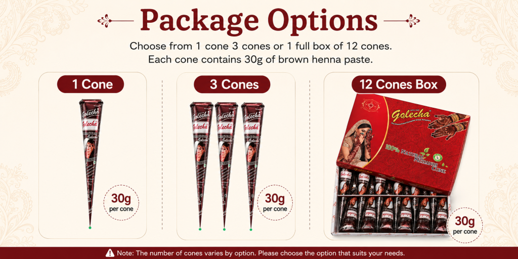 package options for brown henna paste